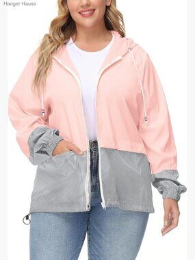 Plus Size Waterproof Rain Jacket Hooded Windbreaker Packable Lightweight